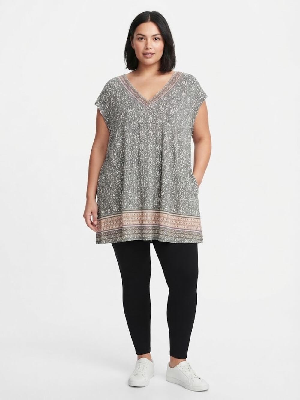 Sleeveless Split Neck Tunic Blouse Paisley Floral Plus Size 2X